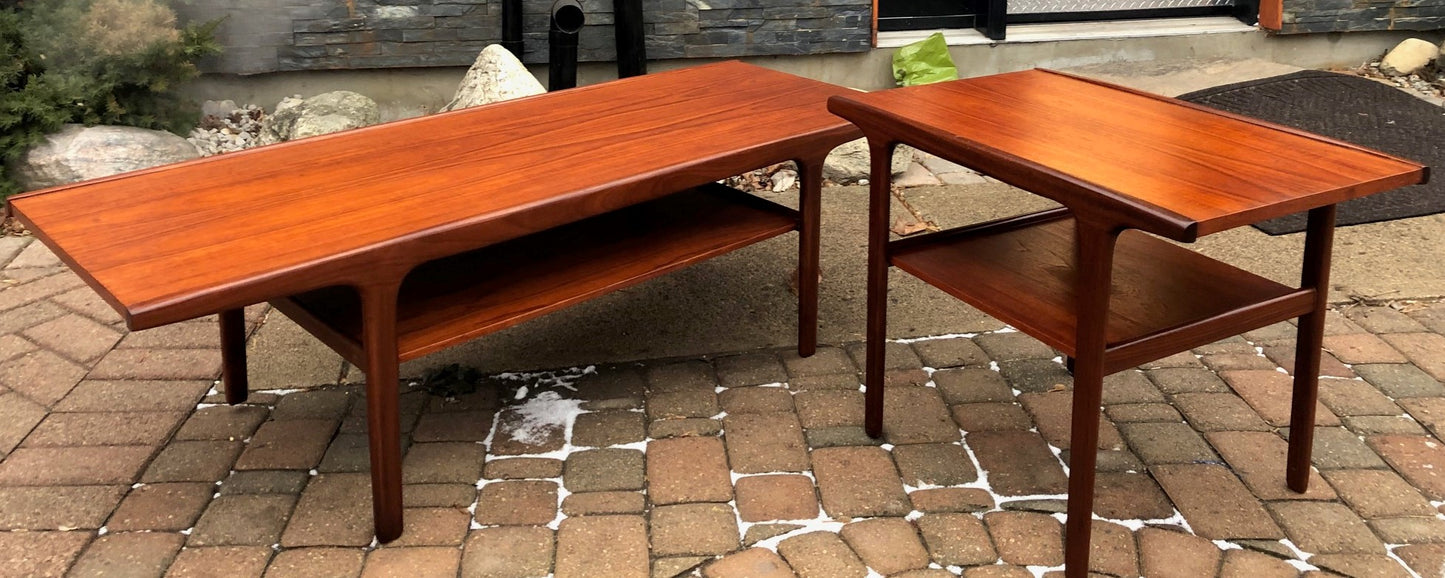 REFINISHED Danish Mid Century Modern Teak Coffee Table & Side Table with shelves, perfect - Mid Century Modern Toronto
