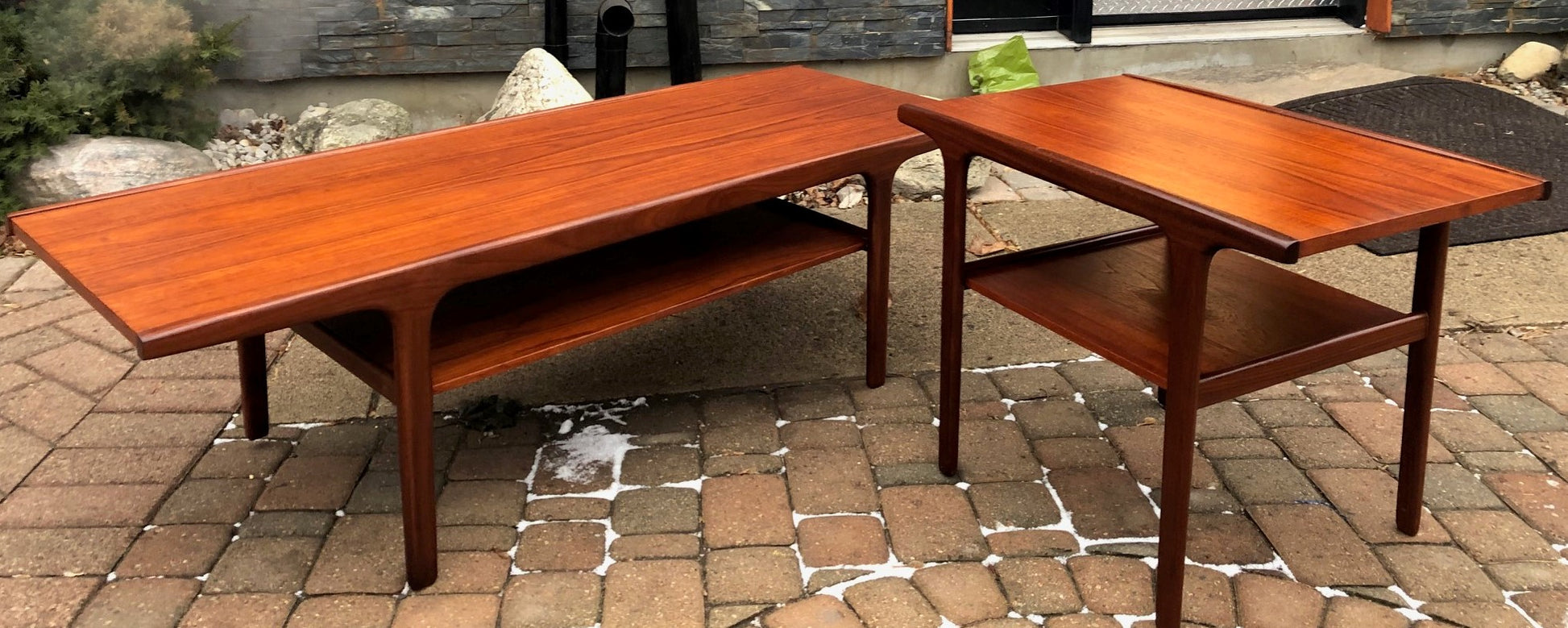 REFINISHED Danish Mid Century Modern Teak Coffee Table & Side Table with shelves, perfect - Mid Century Modern Toronto