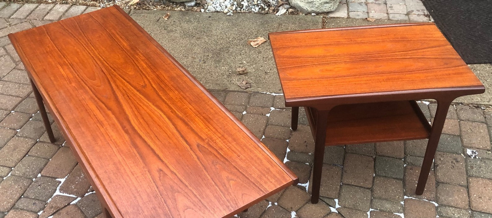 REFINISHED Danish Mid Century Modern Teak Coffee Table & Side Table with shelves, perfect - Mid Century Modern Toronto