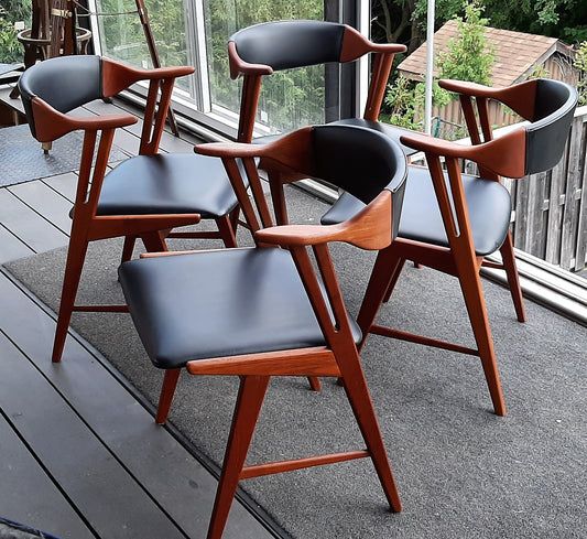 ON HOLD ****4 REFINISHED MCM Teak Armchairs by Kai Kristiansen for Korup Stolefabrik , PERFECT - Mid Century Modern Toronto
