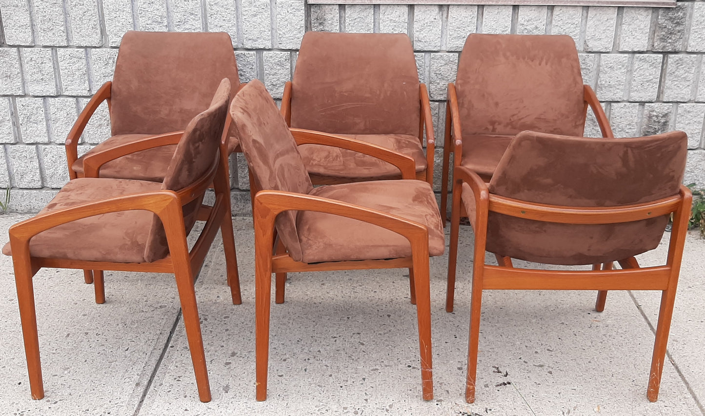 6 Danish MCM Teak Angled Armchairs by Kai Kristiansen RESTORED, each chair $279 - Mid Century Modern Toronto