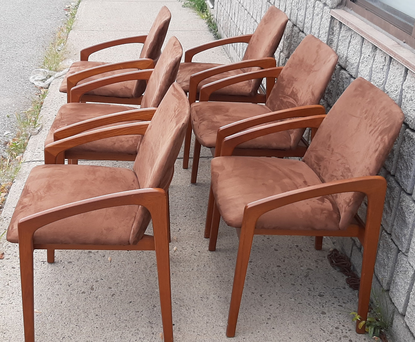 6 Danish MCM Teak Angled Armchairs by Kai Kristiansen RESTORED, each chair $279 - Mid Century Modern Toronto