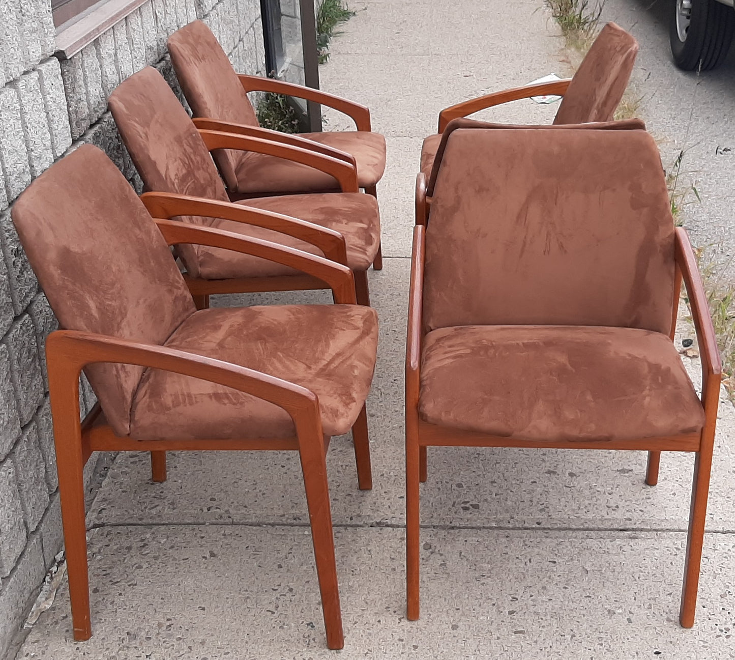 6 Danish MCM Teak Angled Armchairs by Kai Kristiansen RESTORED, each chair $279 - Mid Century Modern Toronto