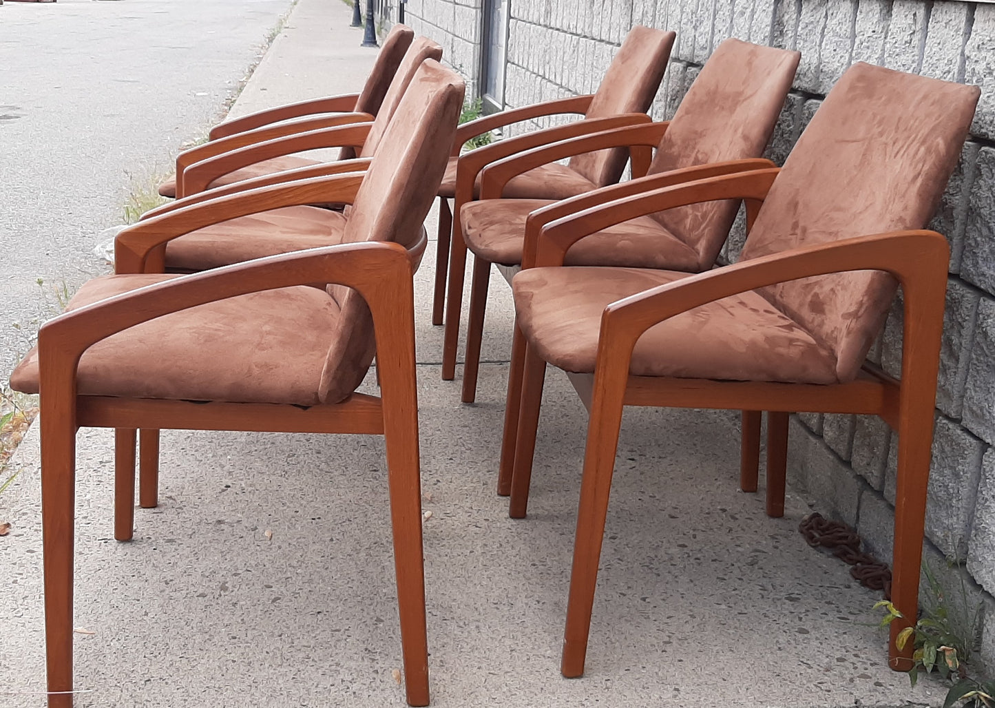 6 Danish MCM Teak Angled Armchairs by Kai Kristiansen RESTORED, each chair $279 - Mid Century Modern Toronto