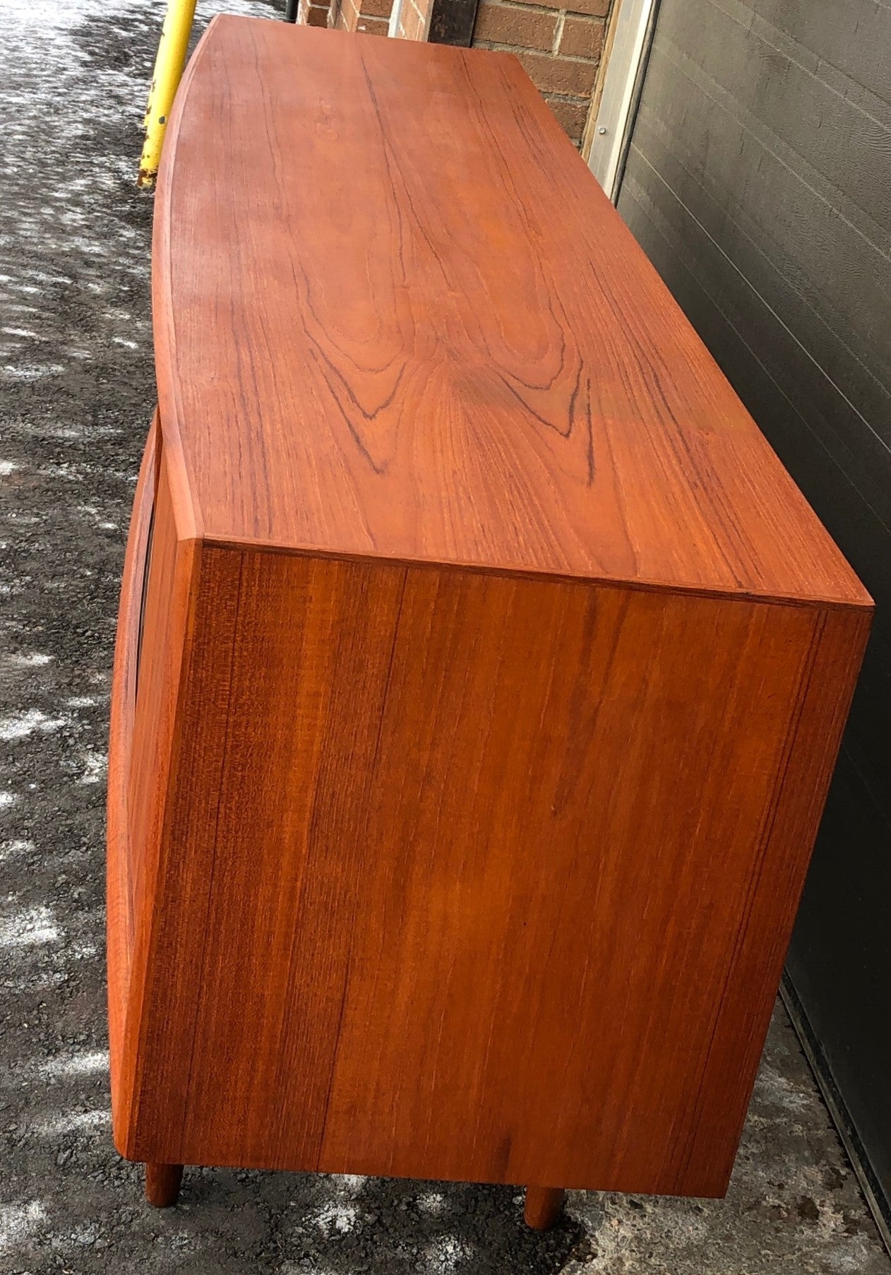 REFINISHED Danish MCM Teak Credenza Bow Front 4 sliding doors by H.P. Hansen, 79" - Mid Century Modern Toronto