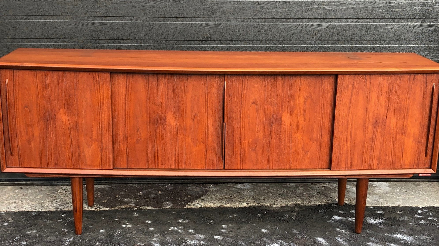 REFINISHED Danish MCM Teak Credenza Bow Front 4 sliding doors by H.P. Hansen, 79" - Mid Century Modern Toronto
