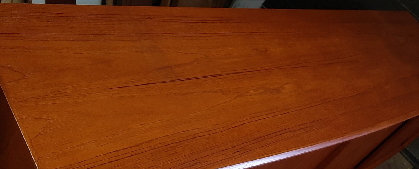REFINISHED Danish MCM Teak Credenza Bow Front 4 sliding doors by H.P. Hansen, 79" - Mid Century Modern Toronto