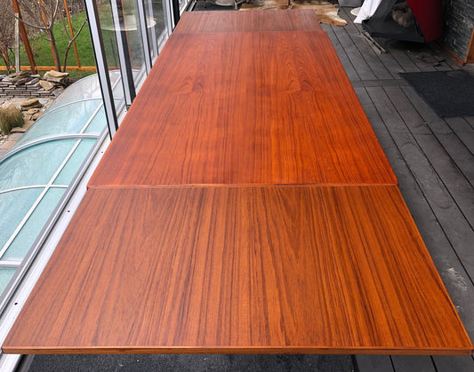 REFINISHED Danish MCM Teak Draw Leaf Table by H. Kjaernulf 64"-108" PERFECT, large - Mid Century Modern Toronto