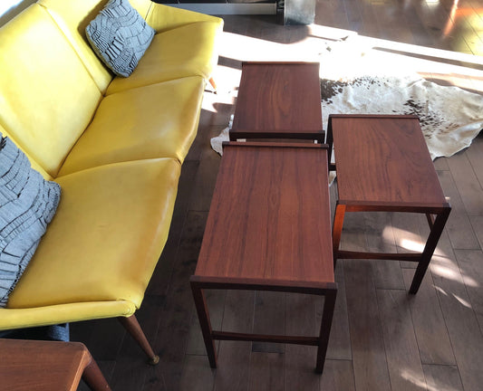 REFINISHED Danish Mid Century Modern set of 3 teak nesting tables, perfect - Mid Century Modern Toronto