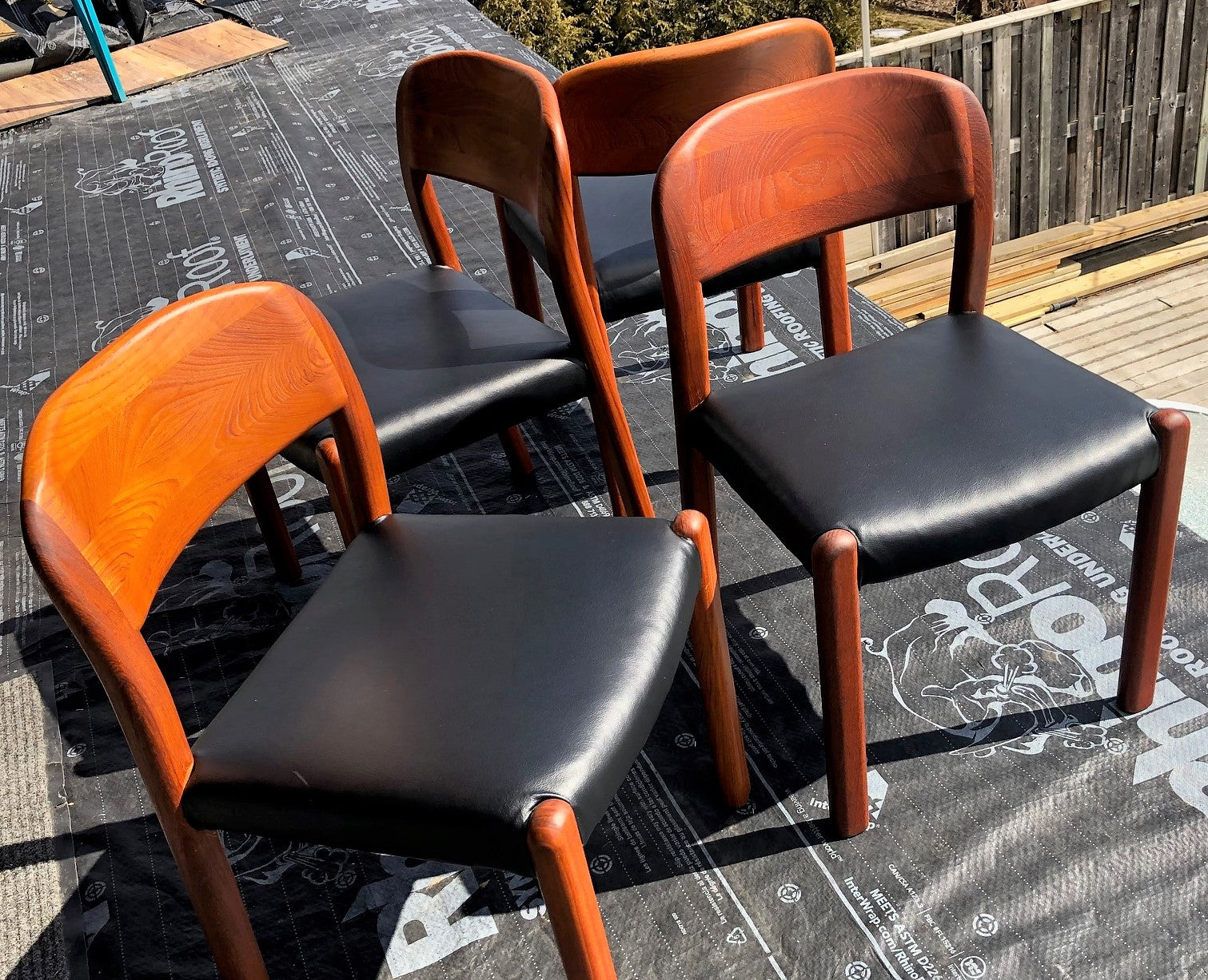 Set of 4 Danish MCM Teak Chairs REFINISHED REUPHOLSTERED, JL Moller style, perfect, each $275 - Mid Century Modern Toronto