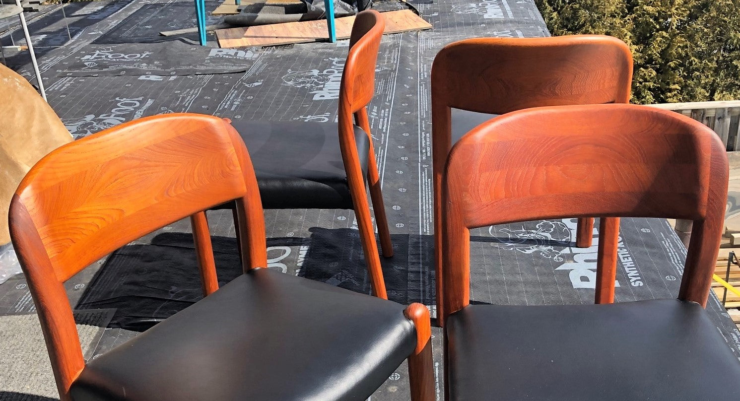 Set of 4 Danish MCM Teak Chairs REFINISHED REUPHOLSTERED, JL Moller style, perfect, each $275 - Mid Century Modern Toronto