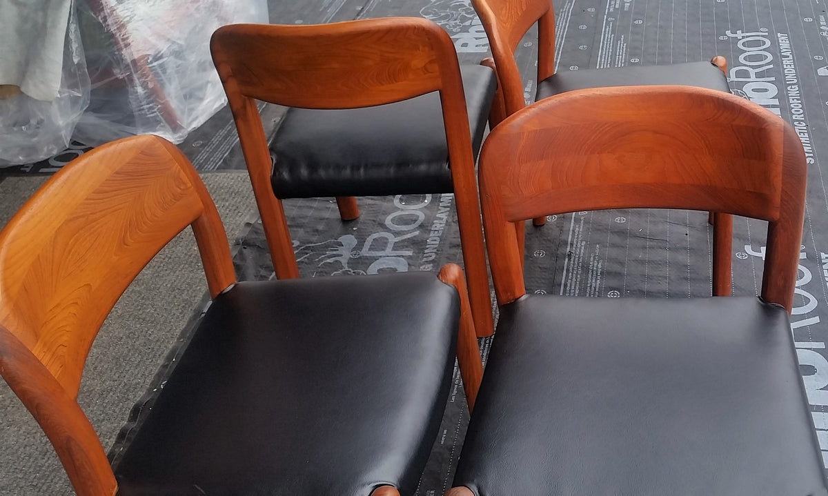 Set of 4 Danish MCM Teak Chairs REFINISHED REUPHOLSTERED, JL Moller style, perfect, each $275 - Mid Century Modern Toronto
