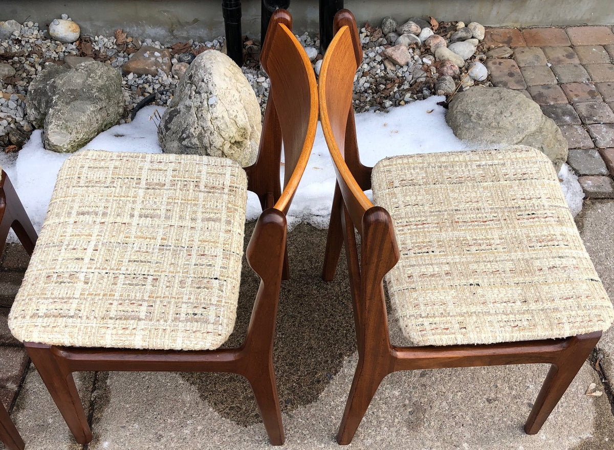 4 Danish MCM Teak Chairs with floating seats will be custom REUPHOLSTERED - Mid Century Modern Toronto