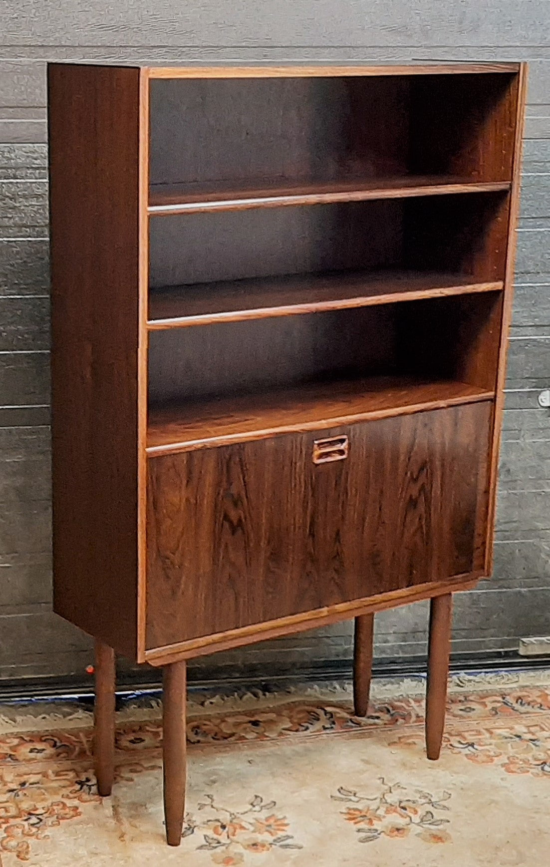 RESTORED Danish MCM Rosewood Bar Display Bookcase, narrow 34", perfect - Mid Century Modern Toronto