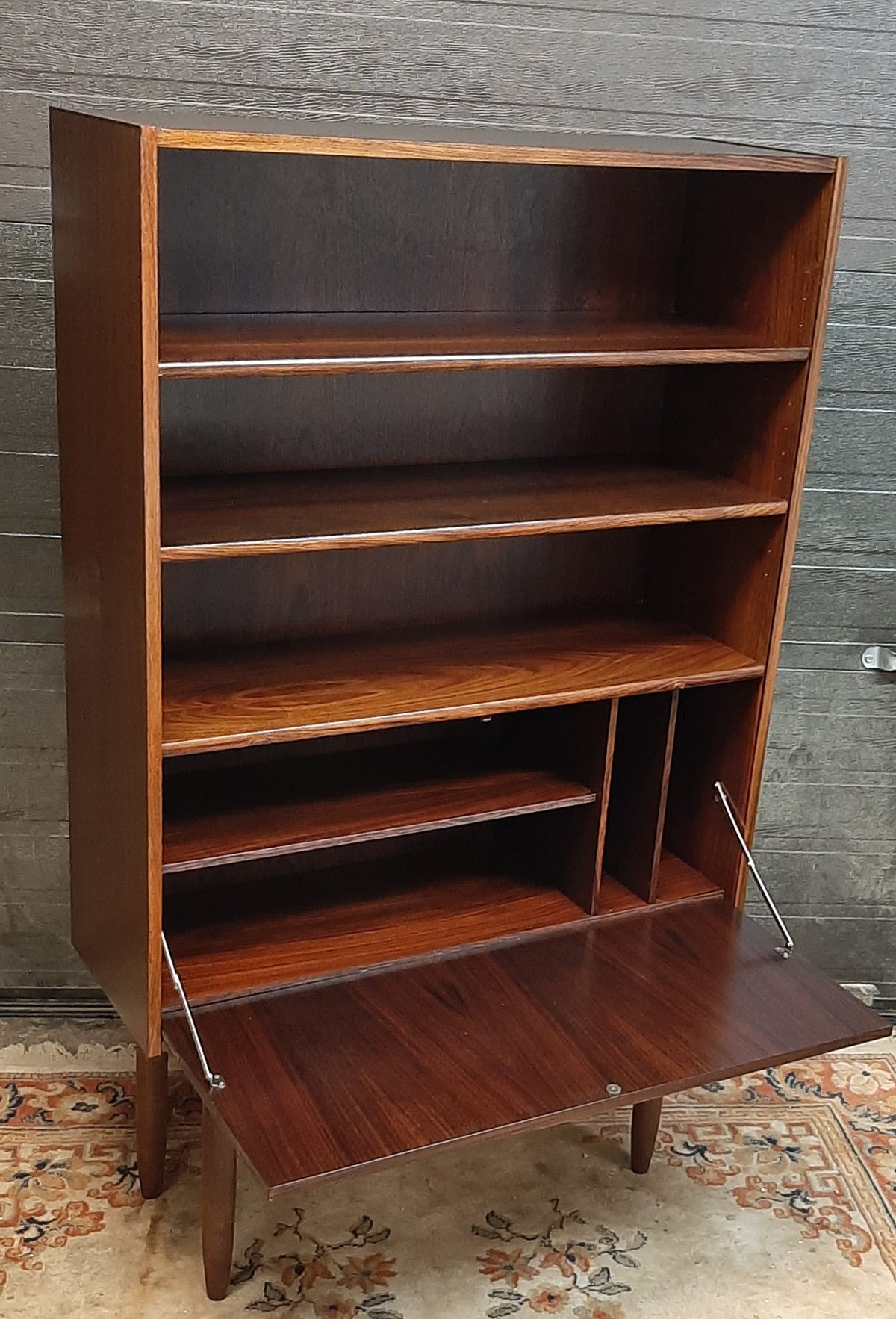 RESTORED Danish MCM Rosewood Bar Display Bookcase, narrow 34