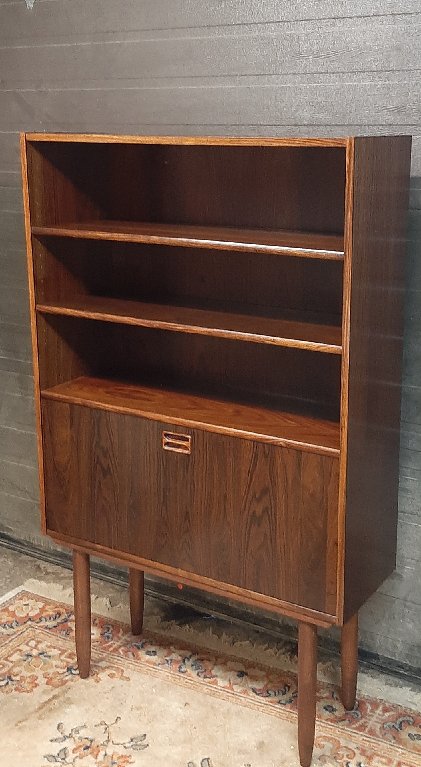 RESTORED Danish MCM Rosewood Bar Display Bookcase, narrow 34", perfect - Mid Century Modern Toronto