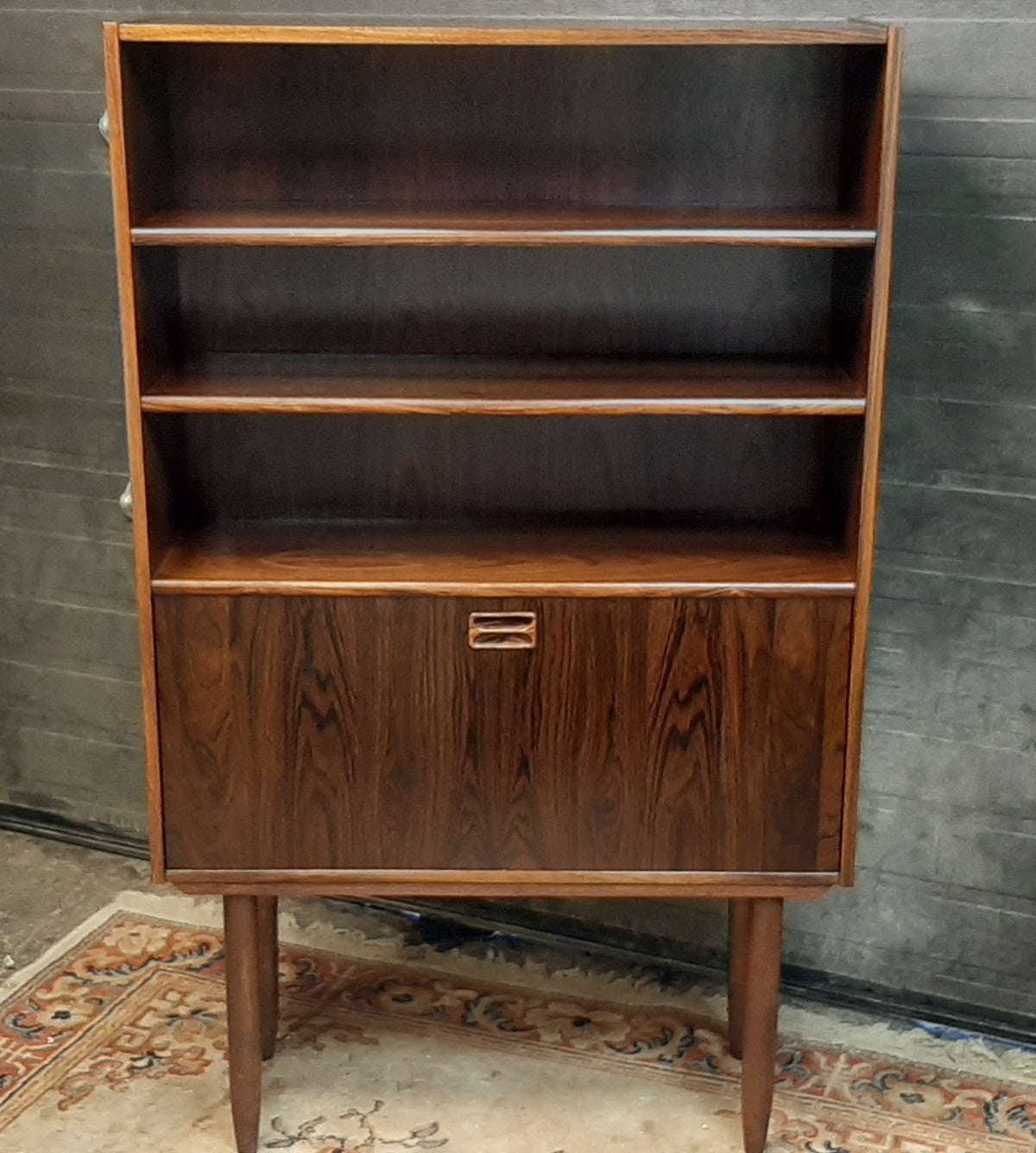 RESTORED Danish MCM Rosewood Bar Display Bookcase, narrow 34