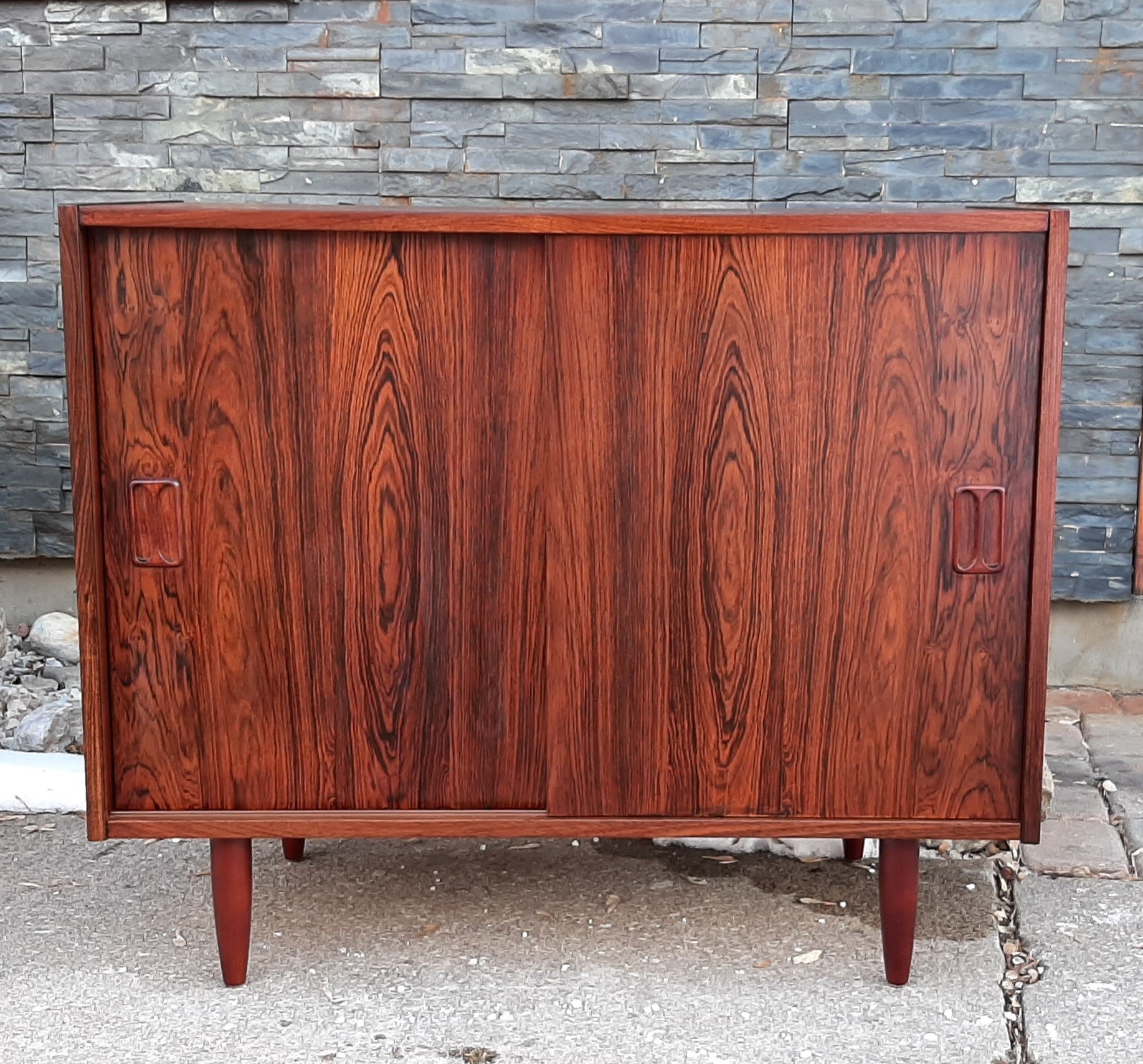 REFINISHED Danish MCM Rosewood Cabinet with sliding doors, 34", perfect - Mid Century Modern Toronto