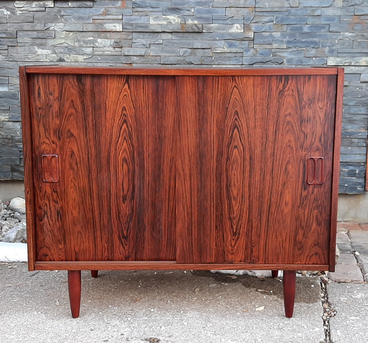 REFINISHED Danish MCM Rosewood Cabinet with sliding doors, 34", perfect - Mid Century Modern Toronto
