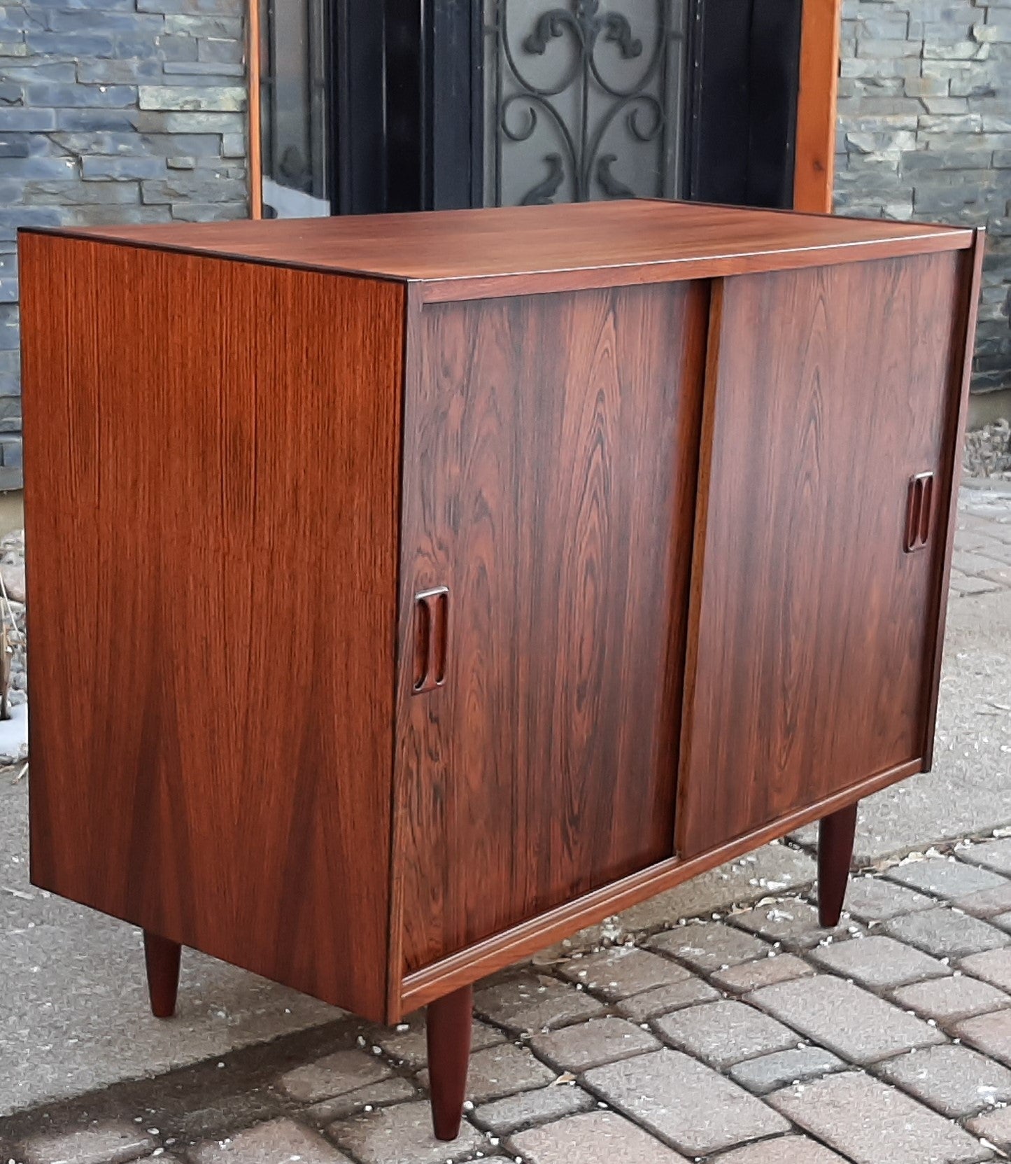 REFINISHED Danish MCM Rosewood Cabinet with sliding doors, 34", perfect - Mid Century Modern Toronto