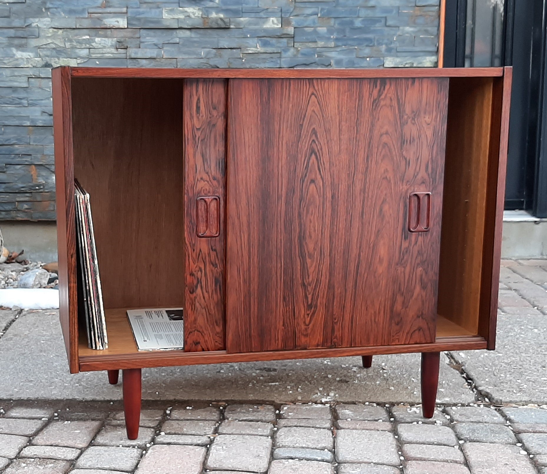REFINISHED Danish MCM Rosewood Cabinet with sliding doors, 34", perfect - Mid Century Modern Toronto