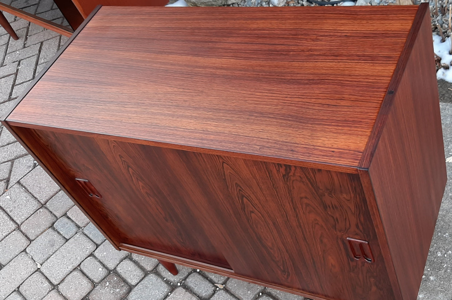 REFINISHED Danish MCM Rosewood Cabinet with sliding doors, 34", perfect - Mid Century Modern Toronto