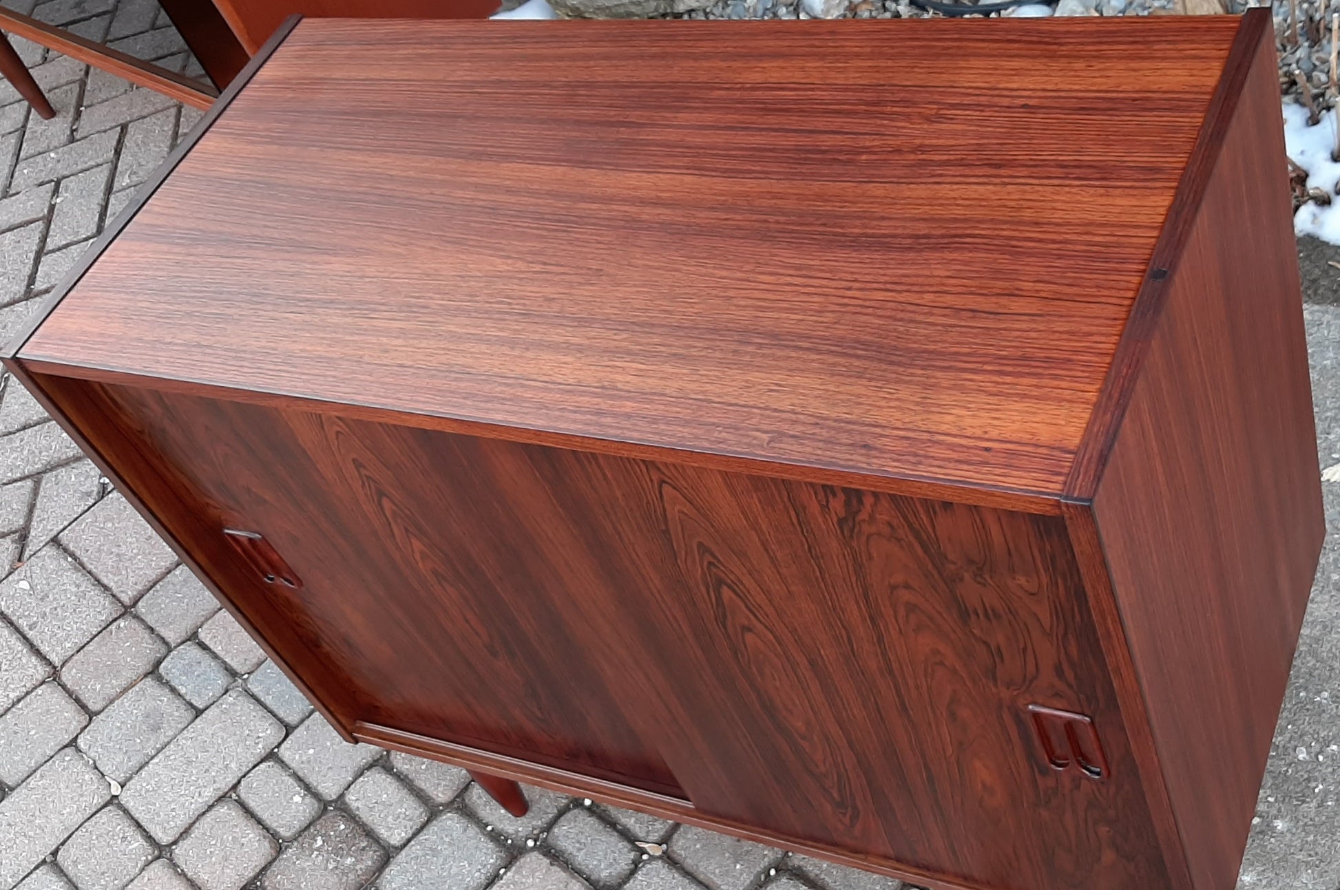 REFINISHED Danish MCM Rosewood Cabinet with sliding doors, 34", perfect - Mid Century Modern Toronto
