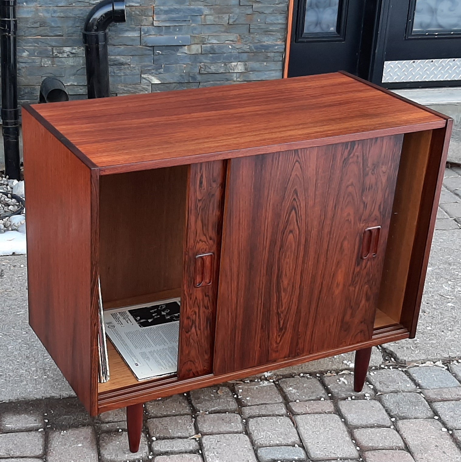 REFINISHED Danish MCM Rosewood Cabinet with sliding doors, 34", perfect - Mid Century Modern Toronto