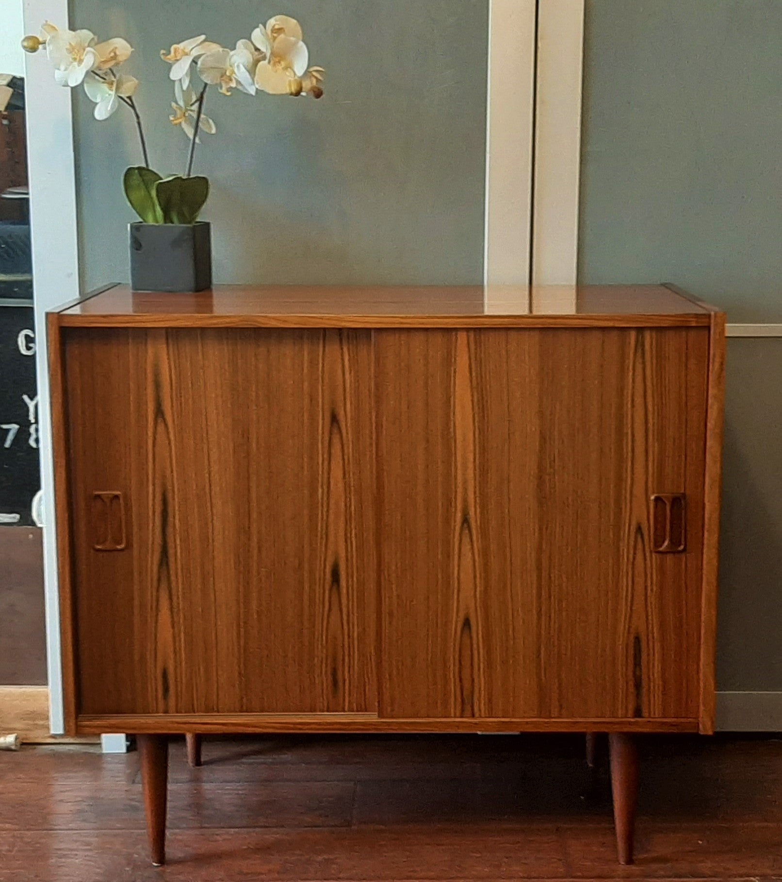 REFINISHED Danish MCM Rosewood Cabinet with sliding doors, compact 34", perfect - Mid Century Modern Toronto
