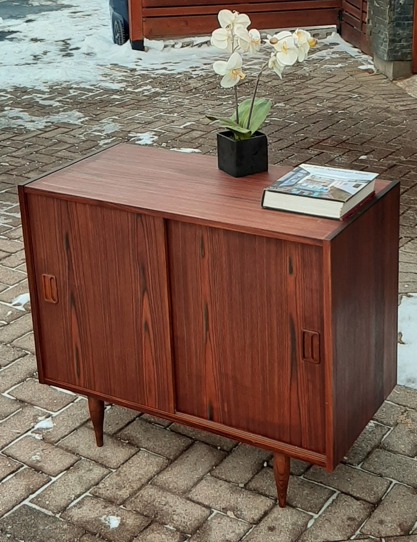 REFINISHED Danish MCM Rosewood Cabinet with sliding doors, compact 34", perfect - Mid Century Modern Toronto