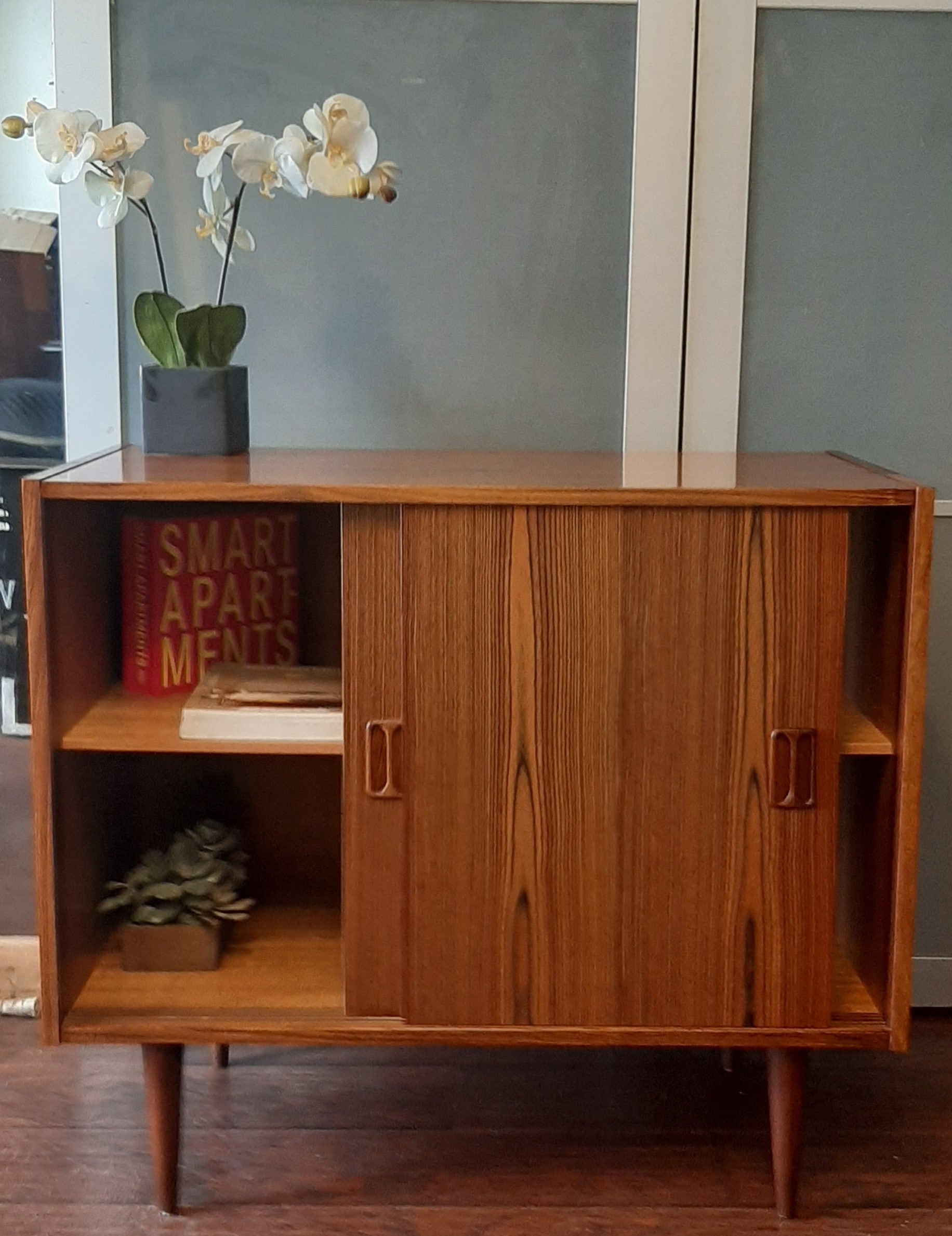 REFINISHED Danish MCM Rosewood Cabinet with sliding doors, compact 34", perfect - Mid Century Modern Toronto