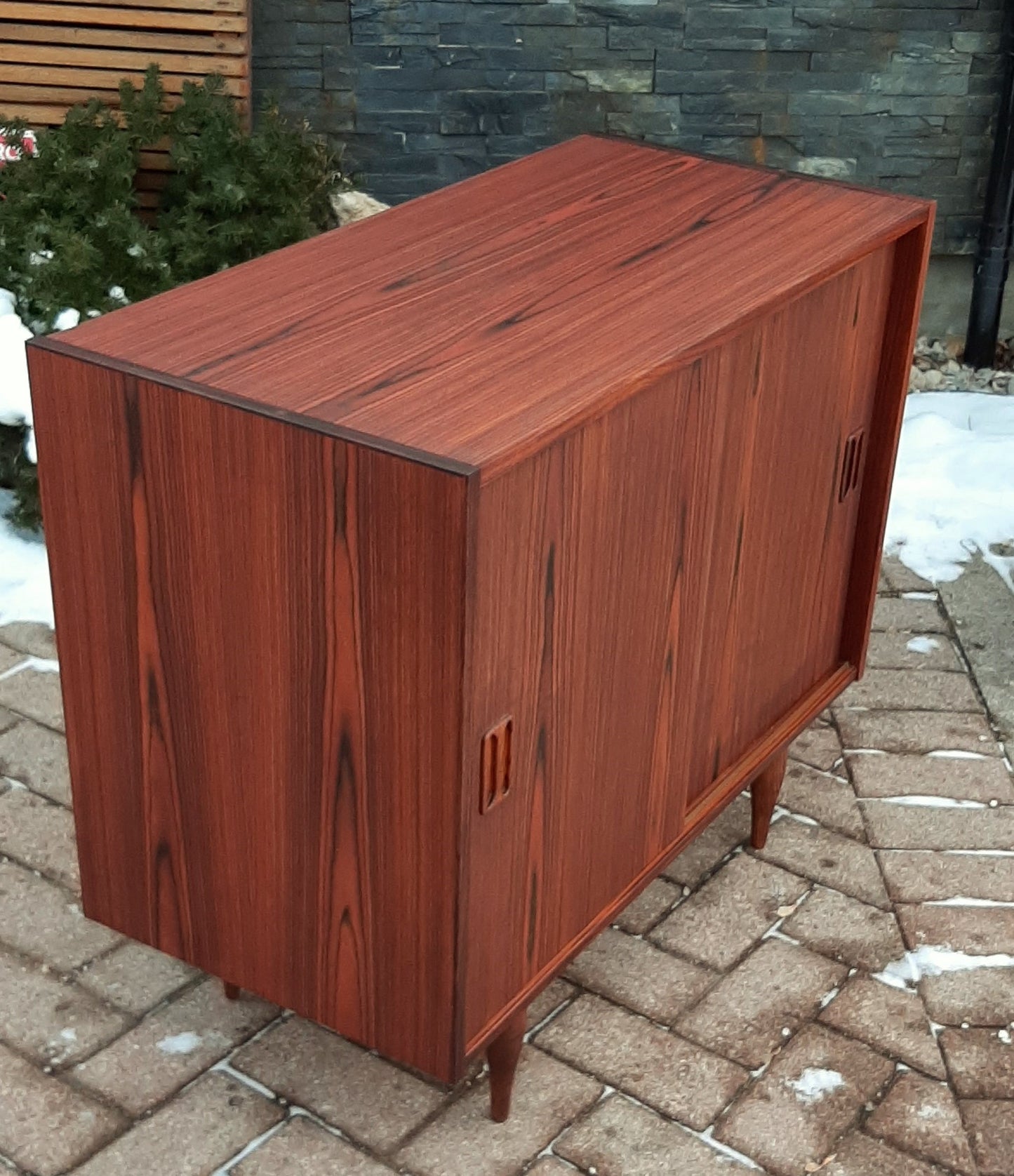 REFINISHED Danish MCM Rosewood Cabinet with sliding doors, compact 34", perfect - Mid Century Modern Toronto