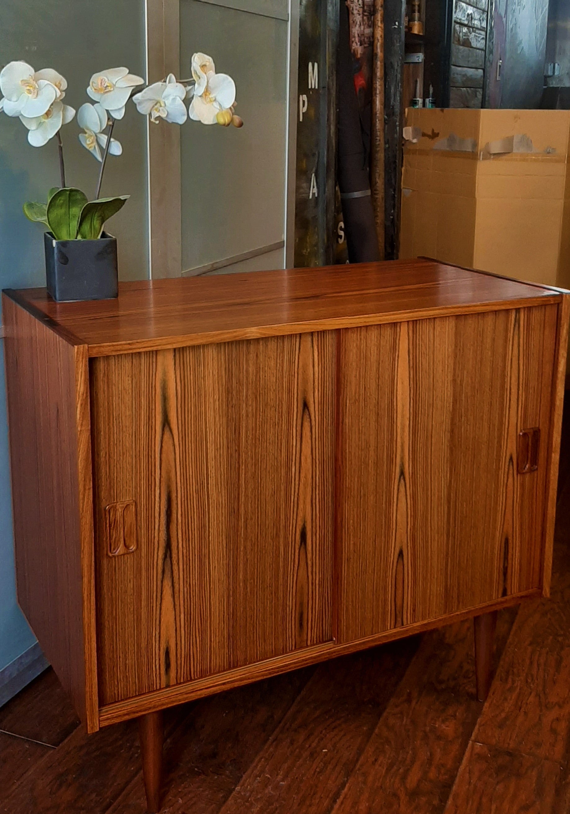 REFINISHED Danish MCM Rosewood Cabinet with sliding doors, compact 34", perfect - Mid Century Modern Toronto