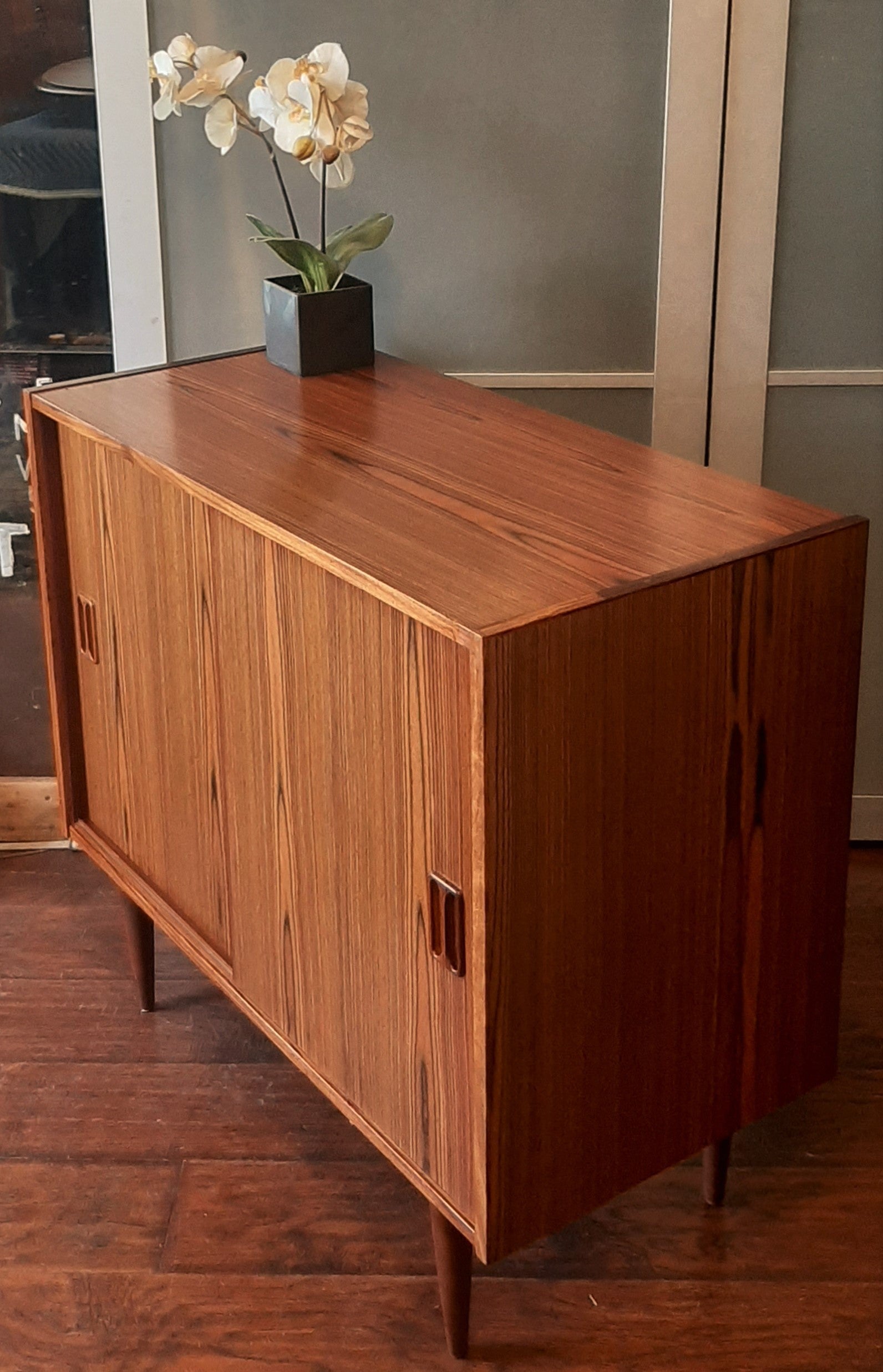 REFINISHED Danish MCM Rosewood Cabinet with sliding doors, compact 34", perfect - Mid Century Modern Toronto