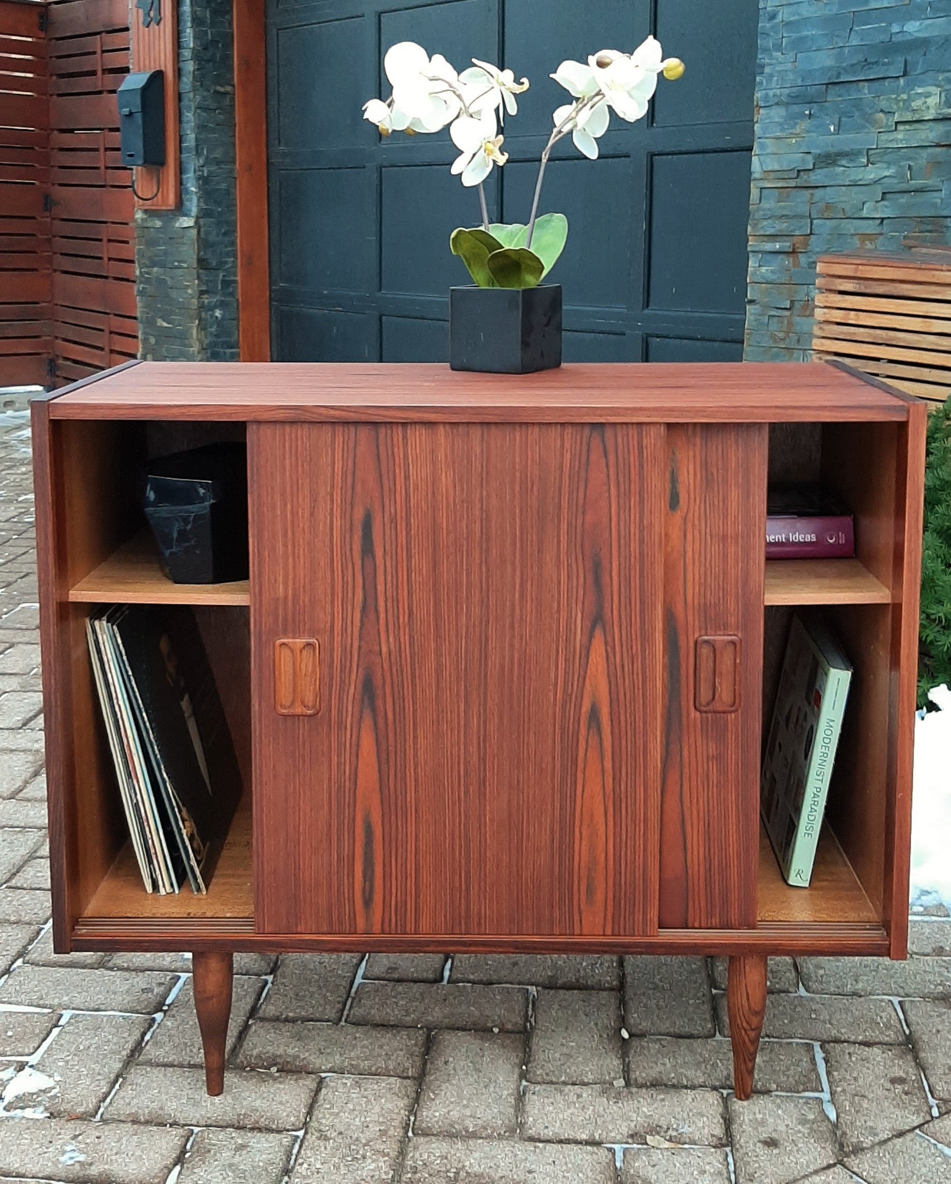 REFINISHED Danish MCM Rosewood Cabinet with sliding doors, compact 34", perfect - Mid Century Modern Toronto