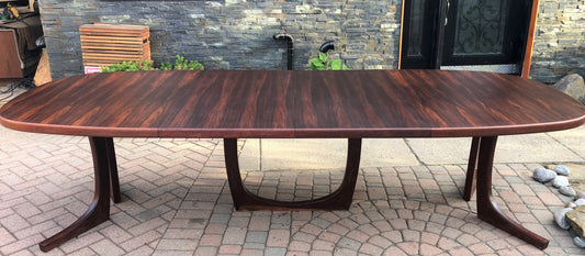 ON HOLD REFINISHED Large Danish MCM Brazilian Rosewood Table w 2 Leaves 70"-117"PERFECT, treated for durability - Mid Century Modern Toronto