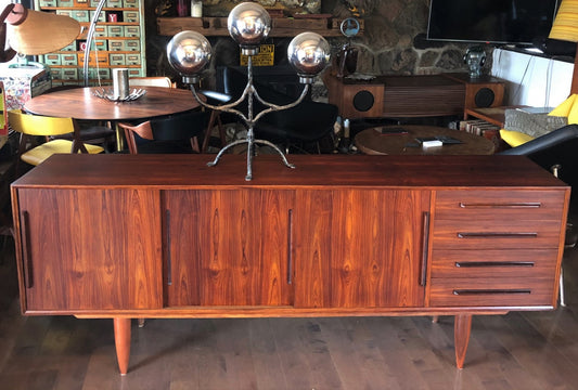 REFINISHED Danish MCM Brazilian Rosewood Sideboard Credenza, perfect, 80" - Mid Century Modern Toronto