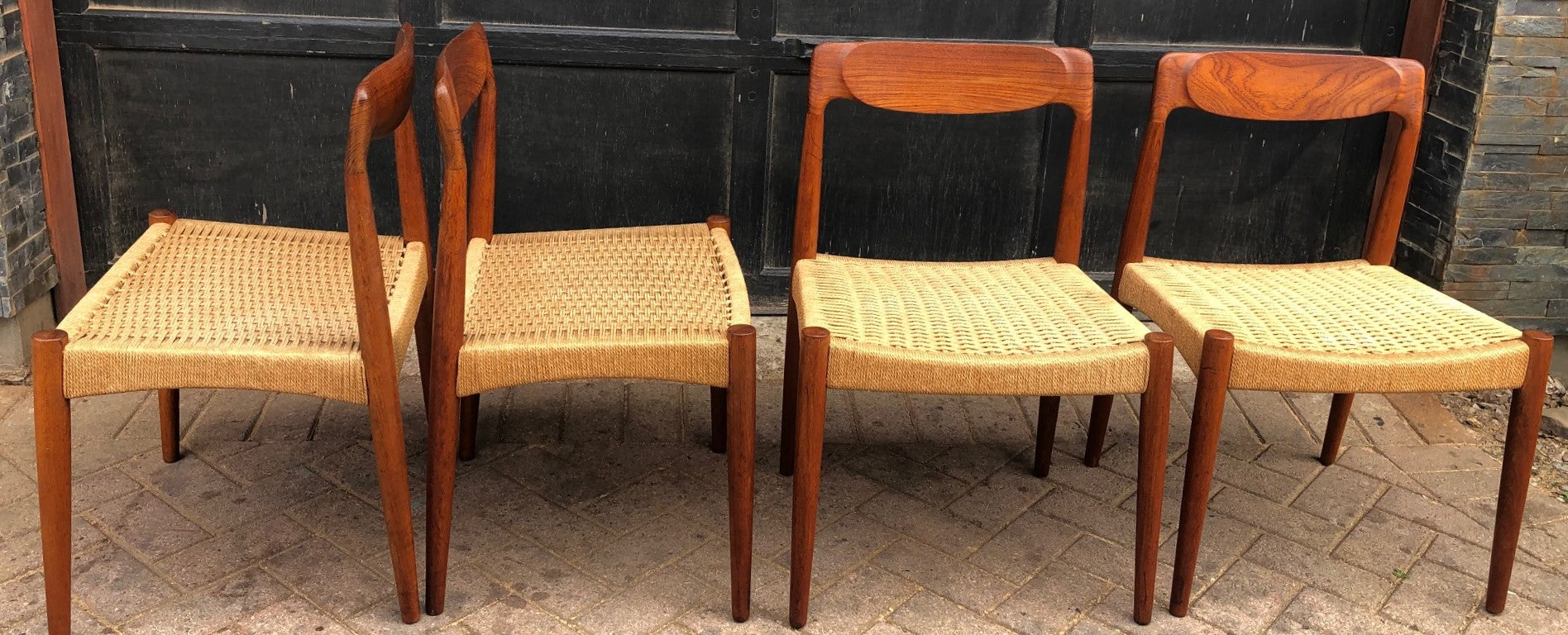 Coming soon ***4 Danish MCM Sculpted Teak and Cord Chairs, each $399 - Mid Century Modern Toronto
