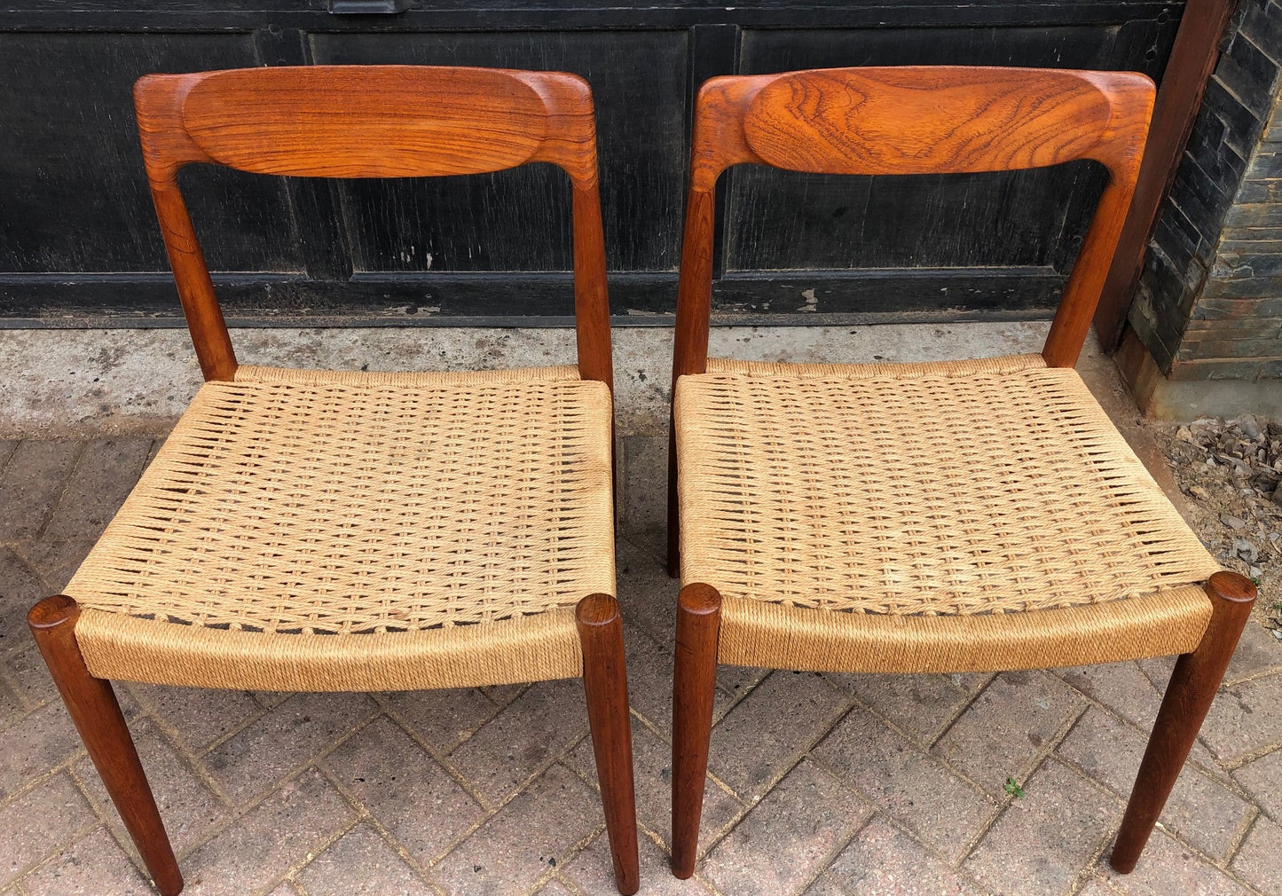 Coming soon ***4 Danish MCM Sculpted Teak and Cord Chairs, each $399 - Mid Century Modern Toronto