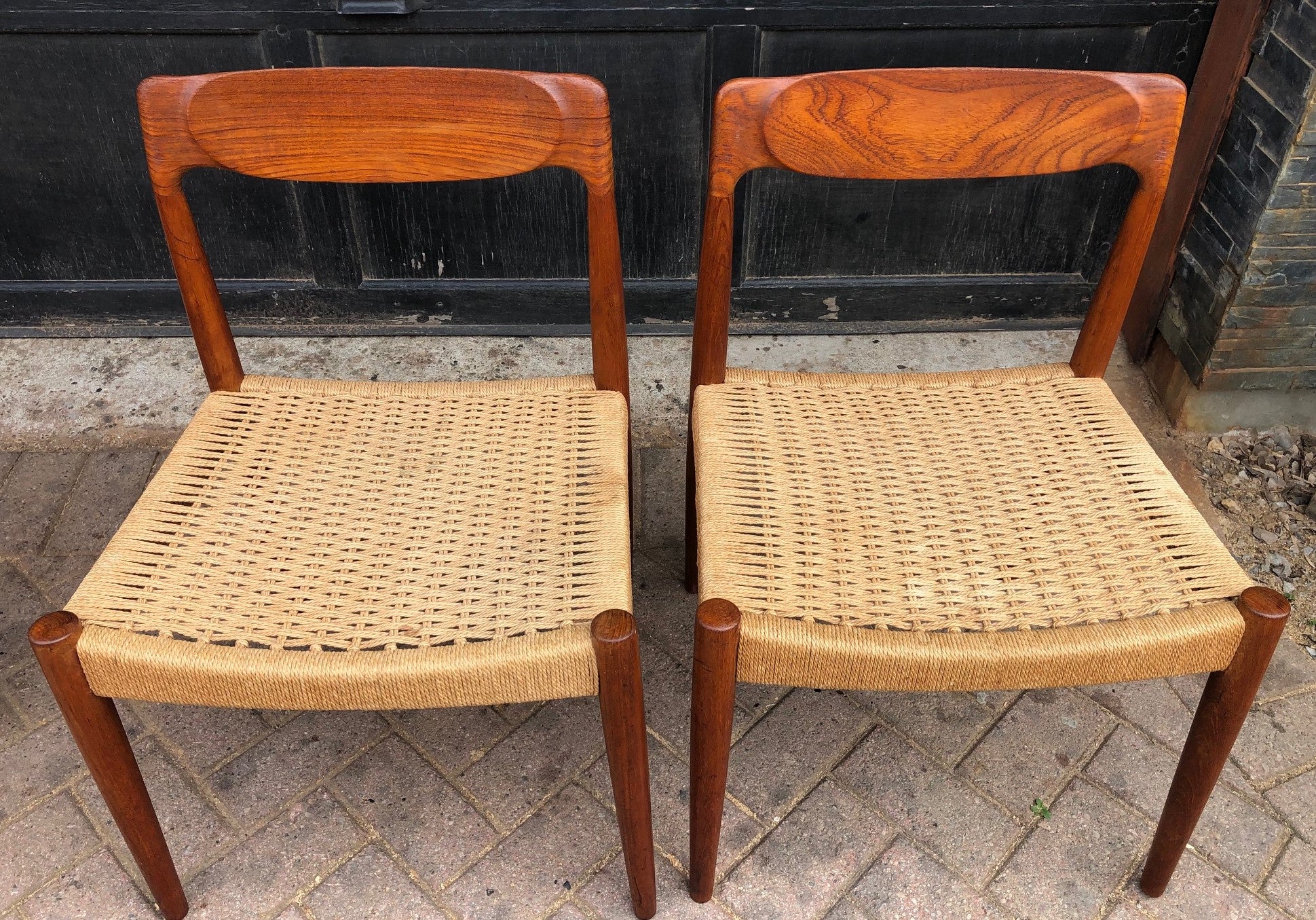 Coming soon ***4 Danish MCM Sculpted Teak and Cord Chairs, each $399 - Mid Century Modern Toronto