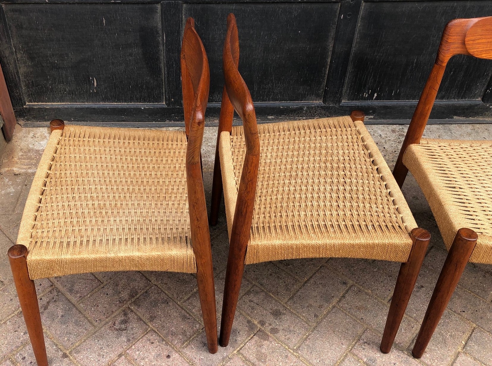 Coming soon ***4 Danish MCM Sculpted Teak and Cord Chairs, each $399 - Mid Century Modern Toronto