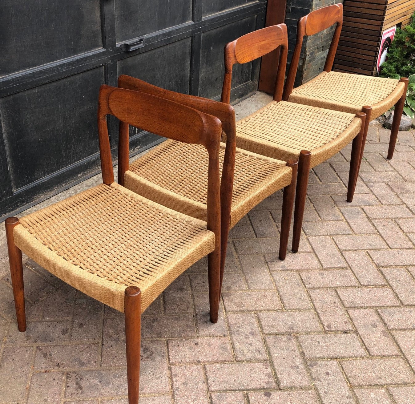 Coming soon ***4 Danish MCM Sculpted Teak and Cord Chairs, each $399 - Mid Century Modern Toronto