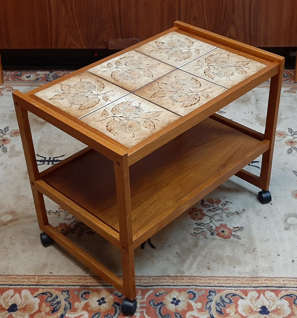Restored Danish MCM teak bar cart with tile top, perfect - Mid Century Modern Toronto