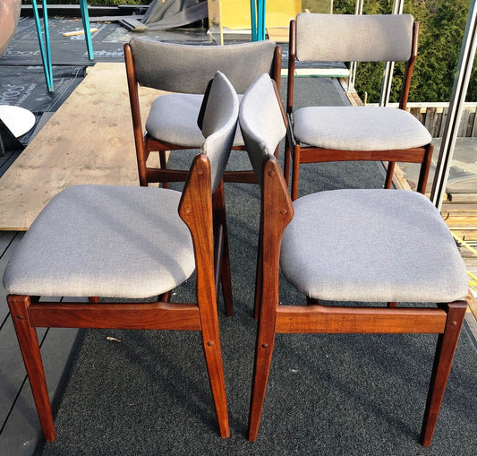 4 Danish MCM Chairs w floating seats RESTORED REUPHOLSTERED in l.grey Maharam, each $225 - Mid Century Modern Toronto