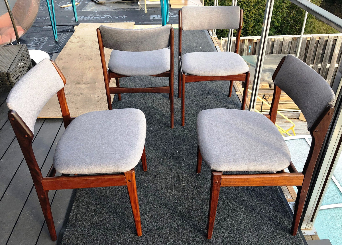 4 Danish MCM Chairs w floating seats RESTORED REUPHOLSTERED in l.grey Maharam, each $225 - Mid Century Modern Toronto