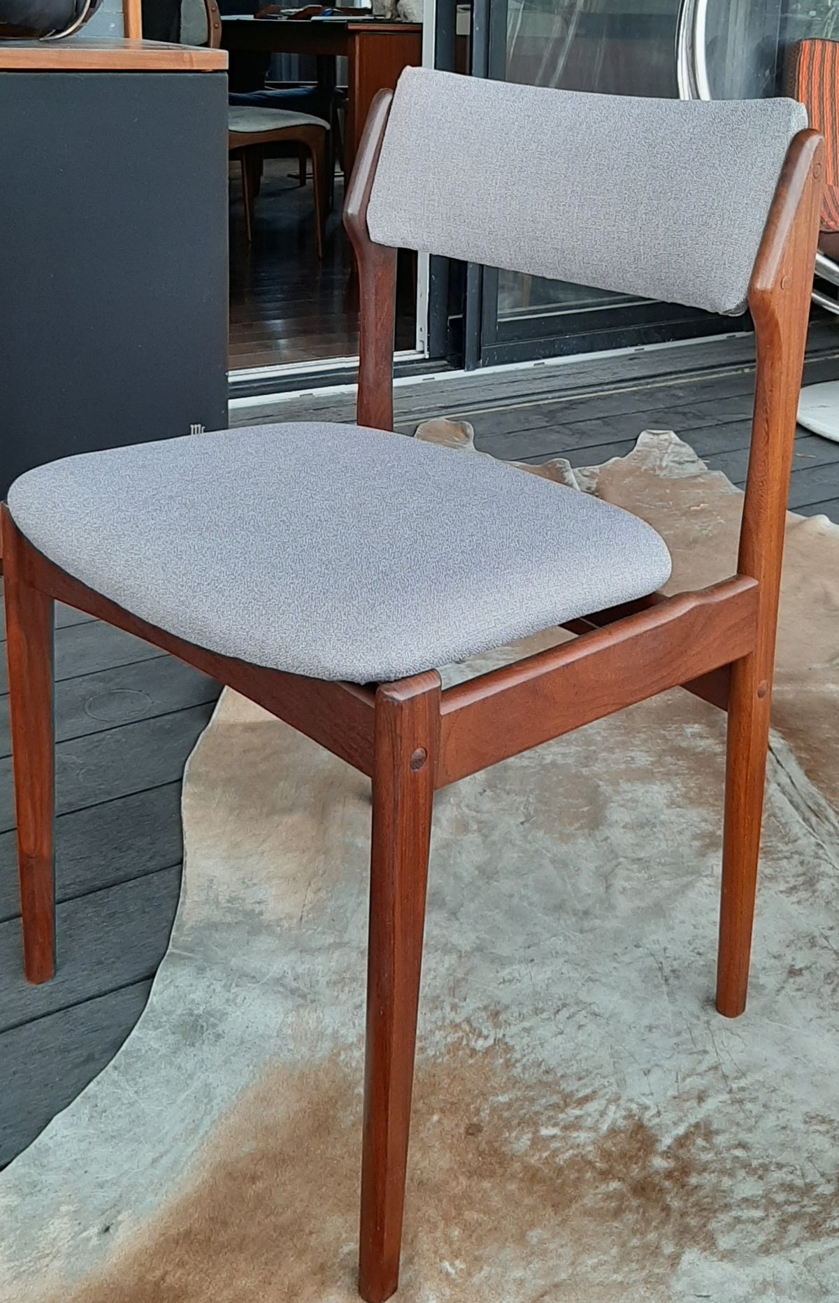 4 Danish MCM Chairs w floating seats RESTORED REUPHOLSTERED in l.grey Maharam, each $225 - Mid Century Modern Toronto