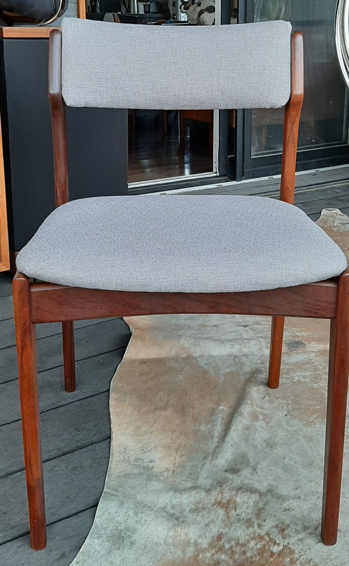 4 Danish MCM Chairs w floating seats RESTORED REUPHOLSTERED in l.grey Maharam, each $225 - Mid Century Modern Toronto