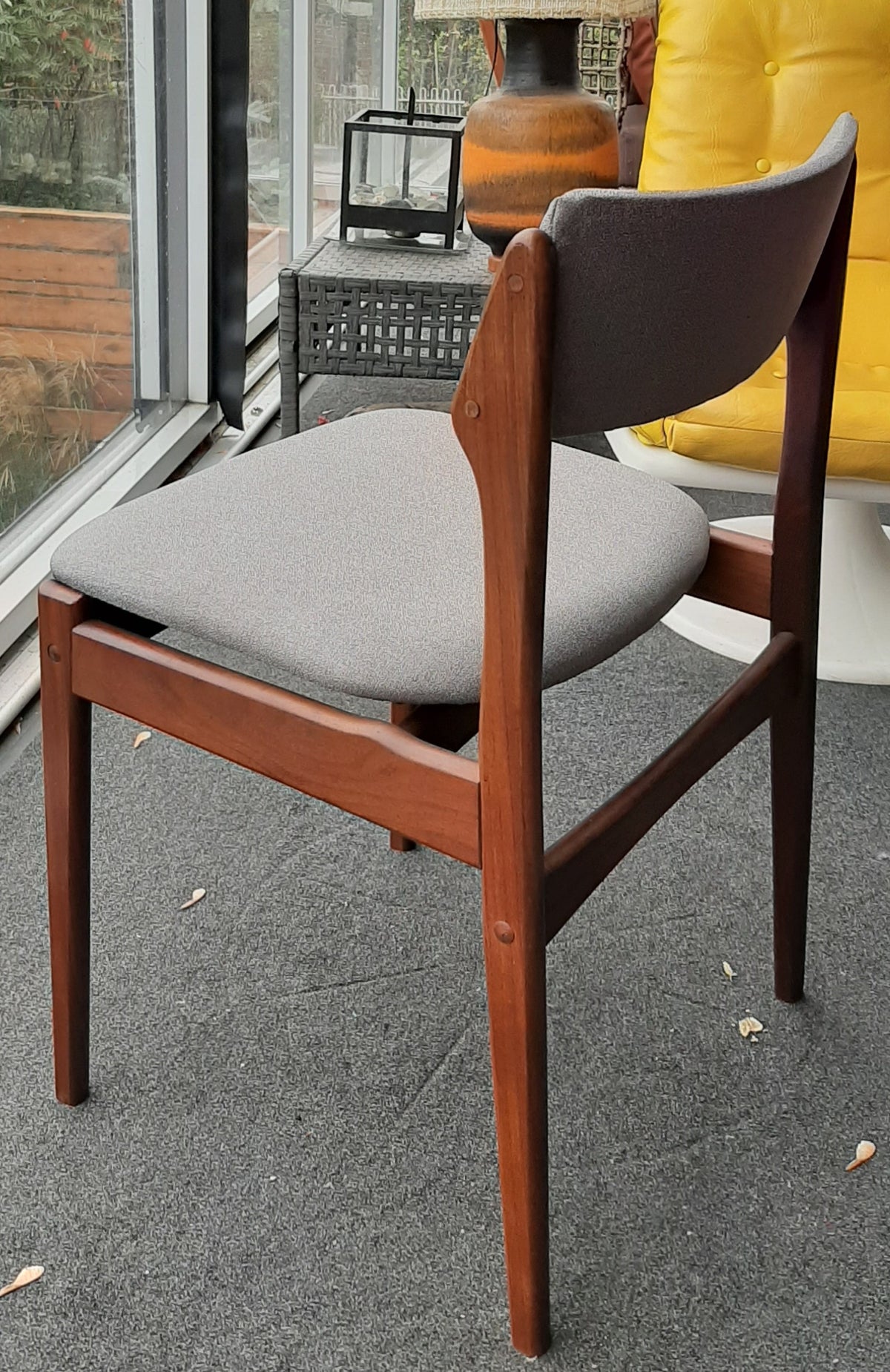 4 Danish MCM Chairs w floating seats RESTORED REUPHOLSTERED in l.grey Maharam, each $225 - Mid Century Modern Toronto