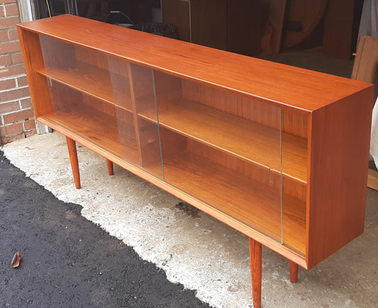 REFINISHED Danish Modern Teak Bookcase Display w sliding glass doors 71"narrow,  PERFECT - Mid Century Modern Toronto