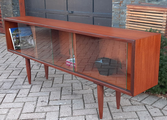 REFINISHED MCM Teak Bookcase Display w 4 sliding glass doors 72",  PERFECT - Mid Century Modern Toronto